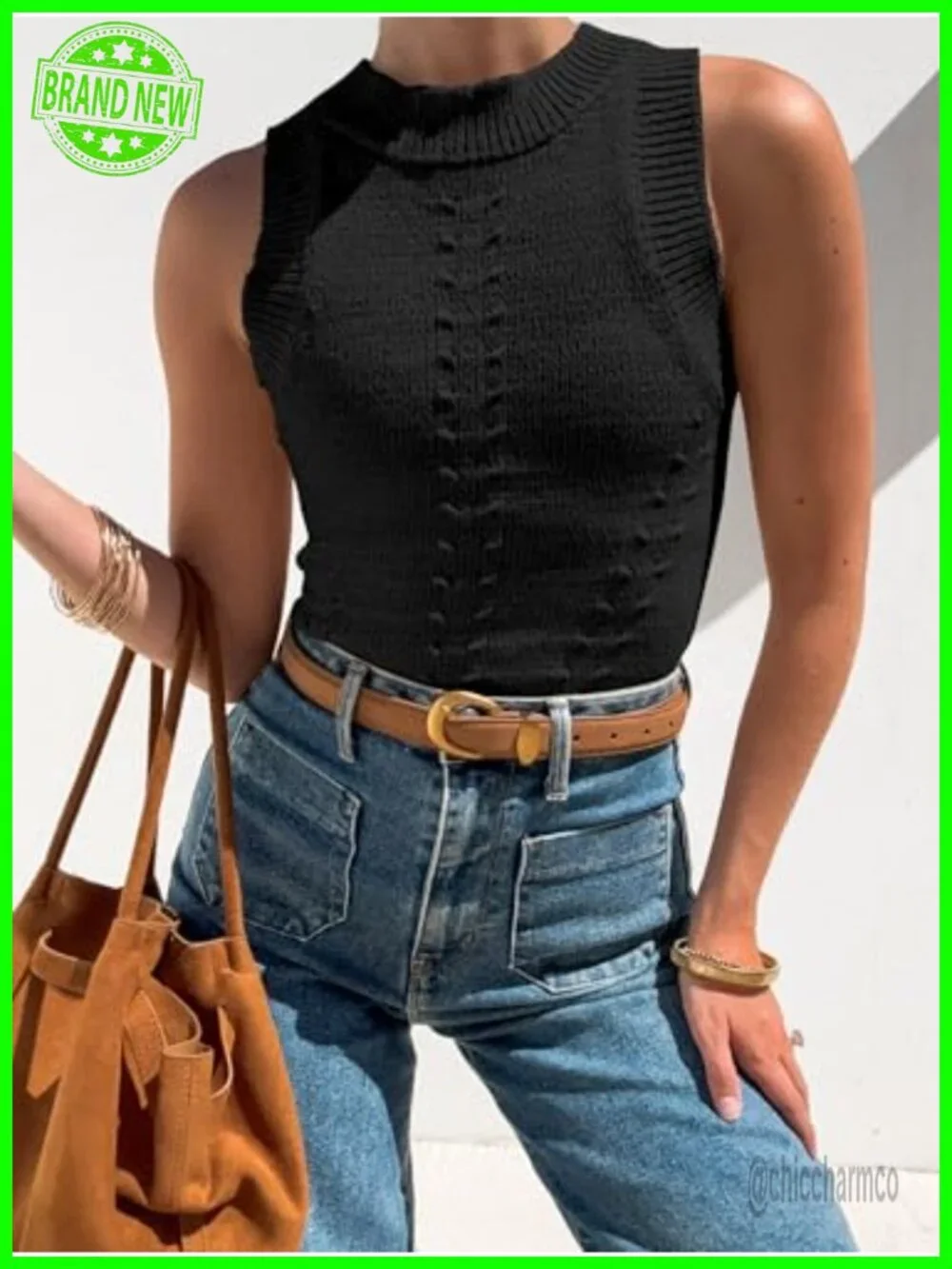 Sleeveless Sweater Top Crewneck Vest Y2k Knit Crop Tank